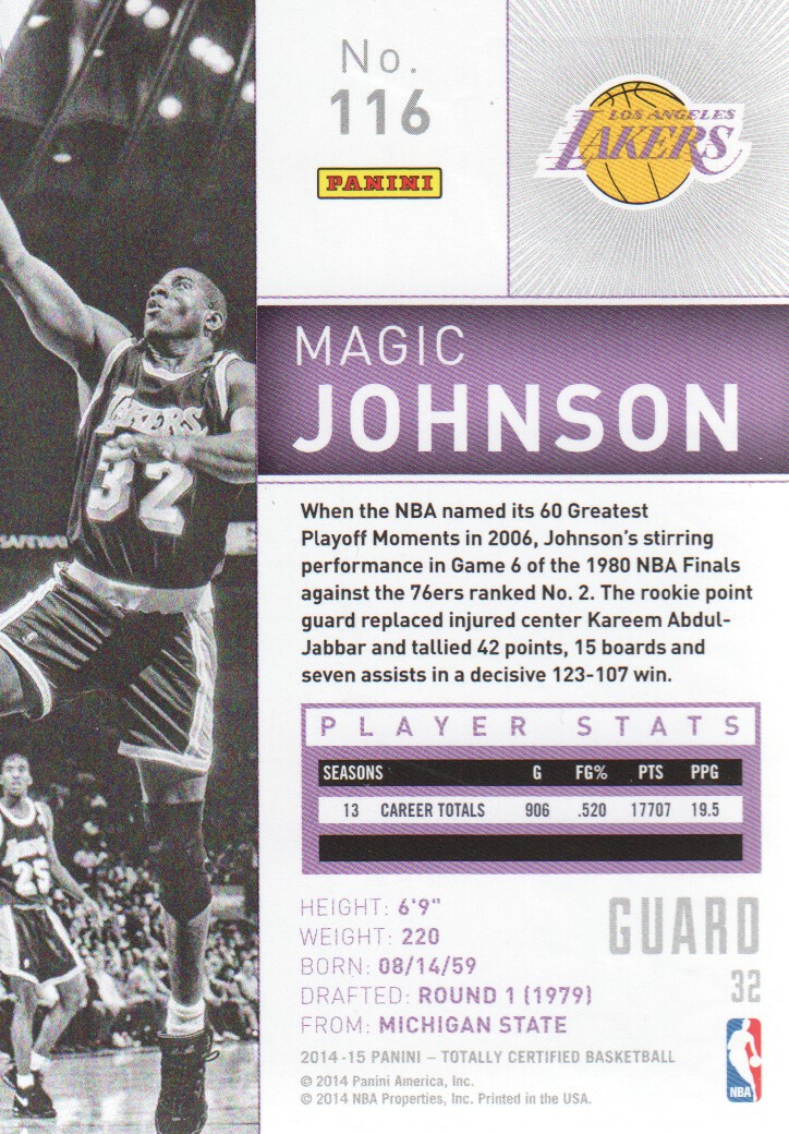 2014-15 Totally Certified #116 Magic Johnson back image