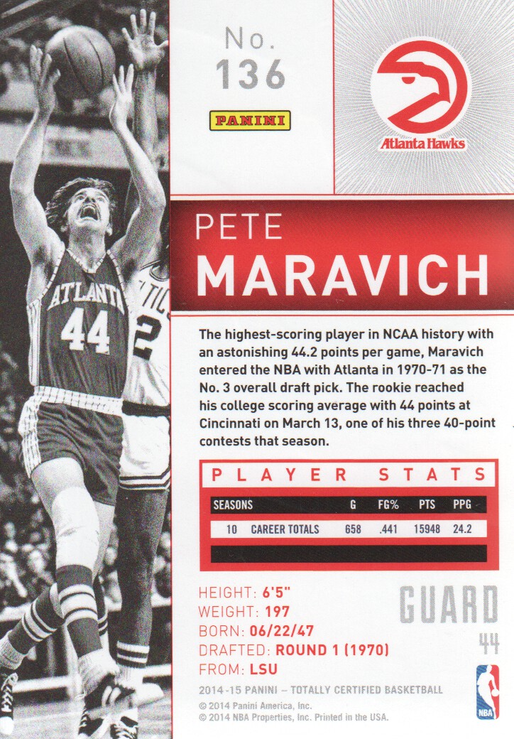 2014-15 Totally Certified #136B Pete Maravich back image