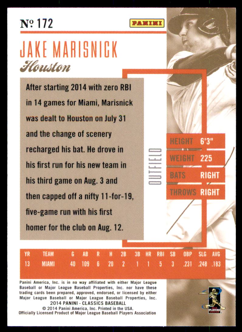2014 Classics Timeless Tributes Gold #172 Jake Marisnick back image