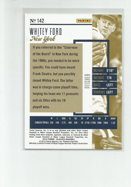 2014 Classics Timeless Tributes Silver #142 Whitey Ford back image