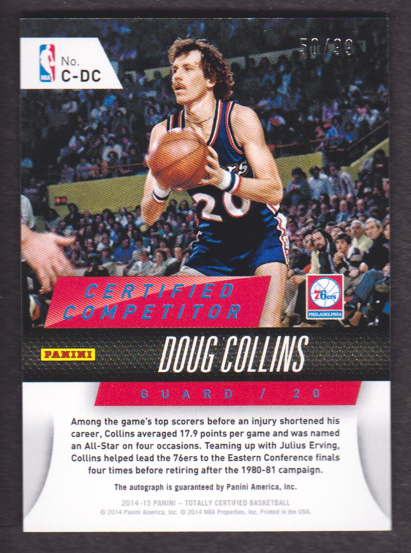 2014-15 Totally Certified Competitor Autographs #CDC Doug Collins/99 back image