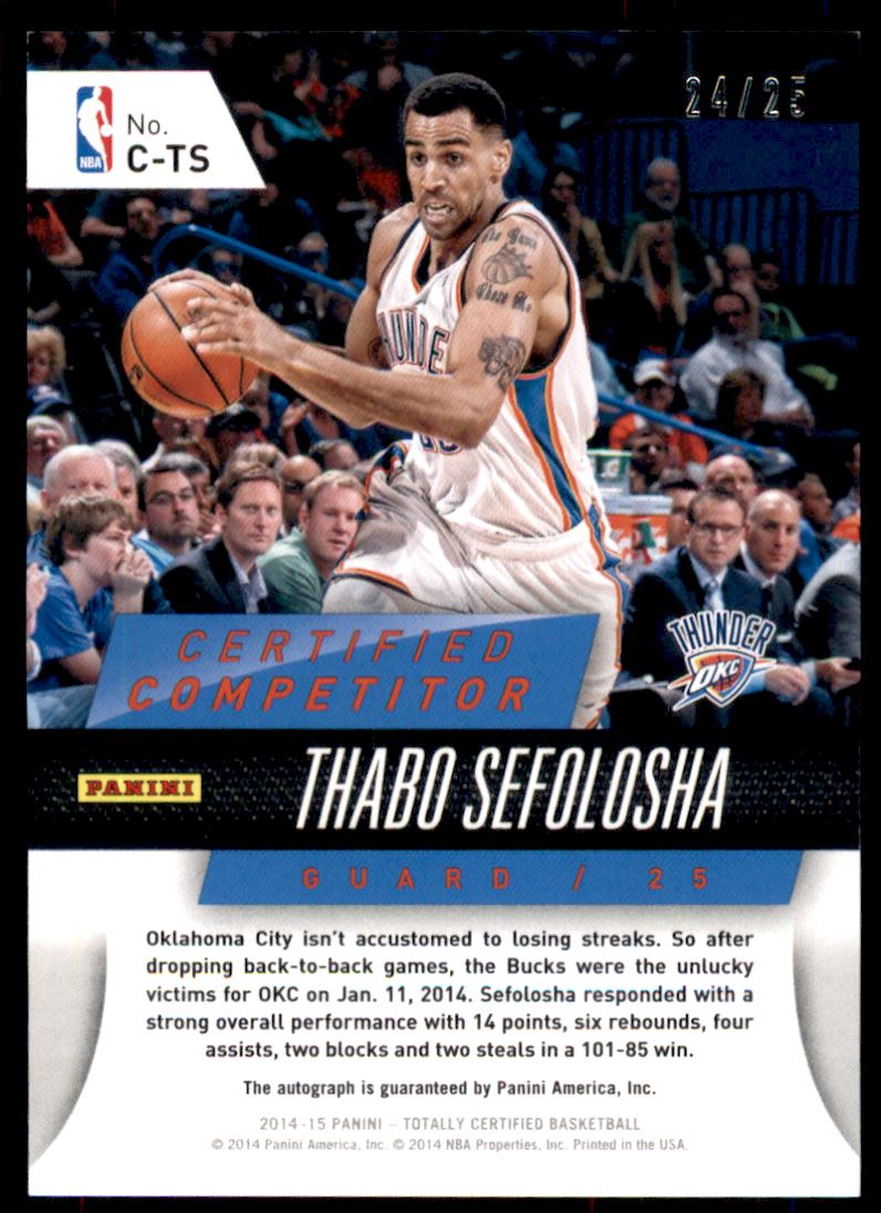 2014-15 Totally Certified Competitor Autographs Mirror #CTS Thabo Sefolosha back image