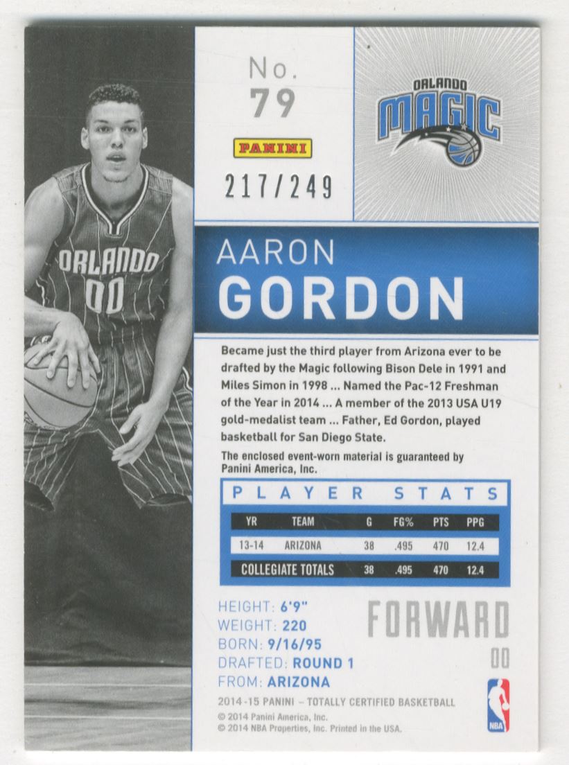 2014-15 Totally Certified Jerseys Red #79 Aaron Gordon/249 back image
