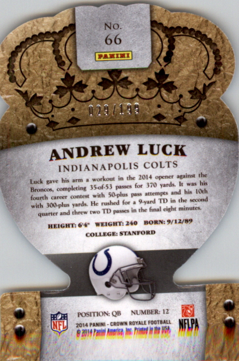 2014 Crown Royale Retail Blue Holofoil #66 Andrew Luck back image