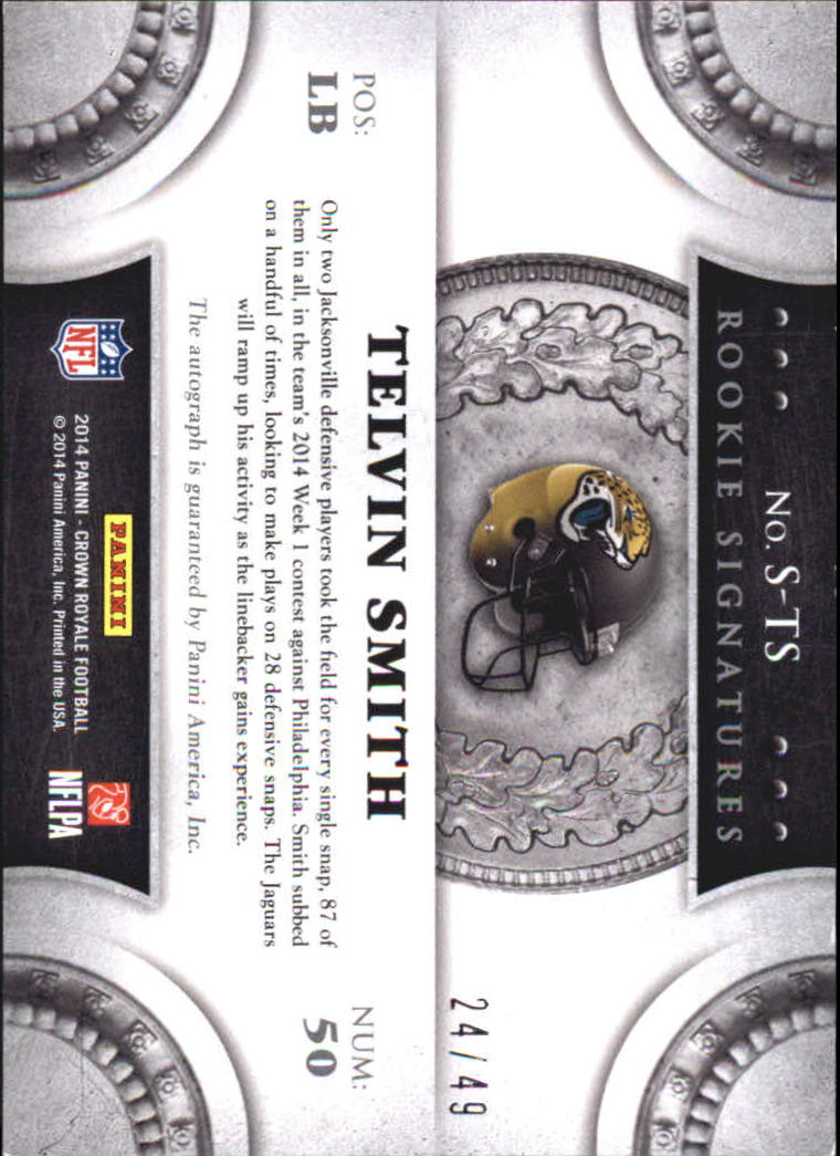 2014 Crown Royale Rookie Signatures Gold #STS Telvin Smith/49 back image
