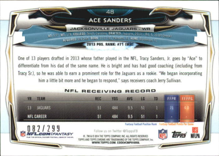 2014 Topps Chrome Black Refractors #48 Ace Sanders