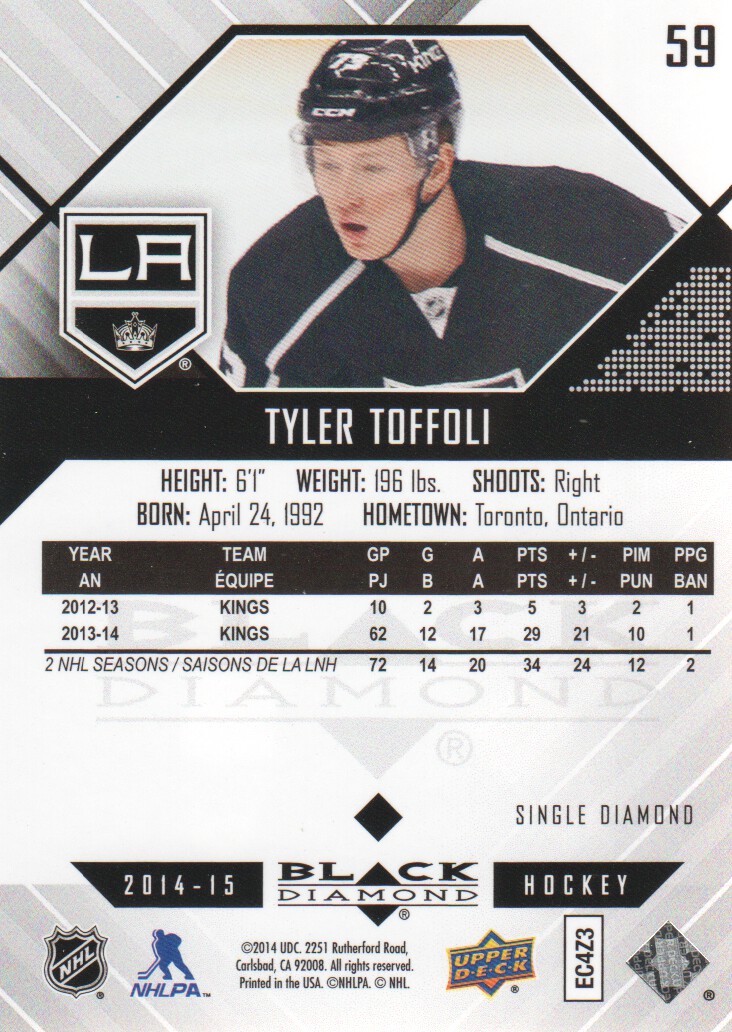 2014-15 Black Diamond #59 Tyler Toffoli back image