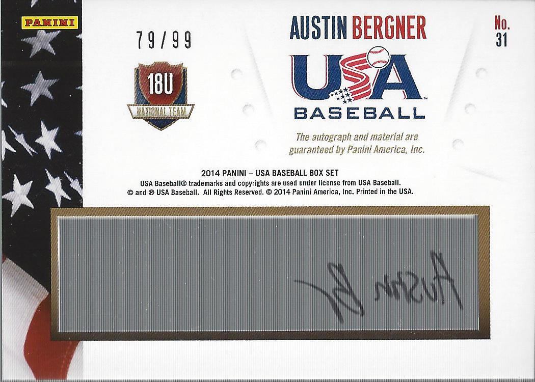 2014 USA Baseball 18U National Team Jerseys Signatures #31 Austin Bergner back image