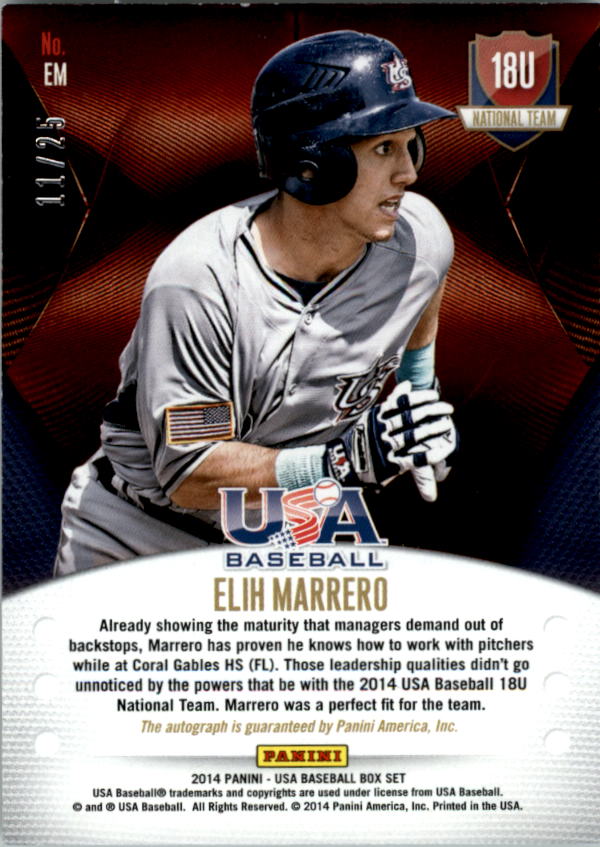 2014 USA Baseball 18U National Team Signatures Red Ink #EM Elih Marrero back image