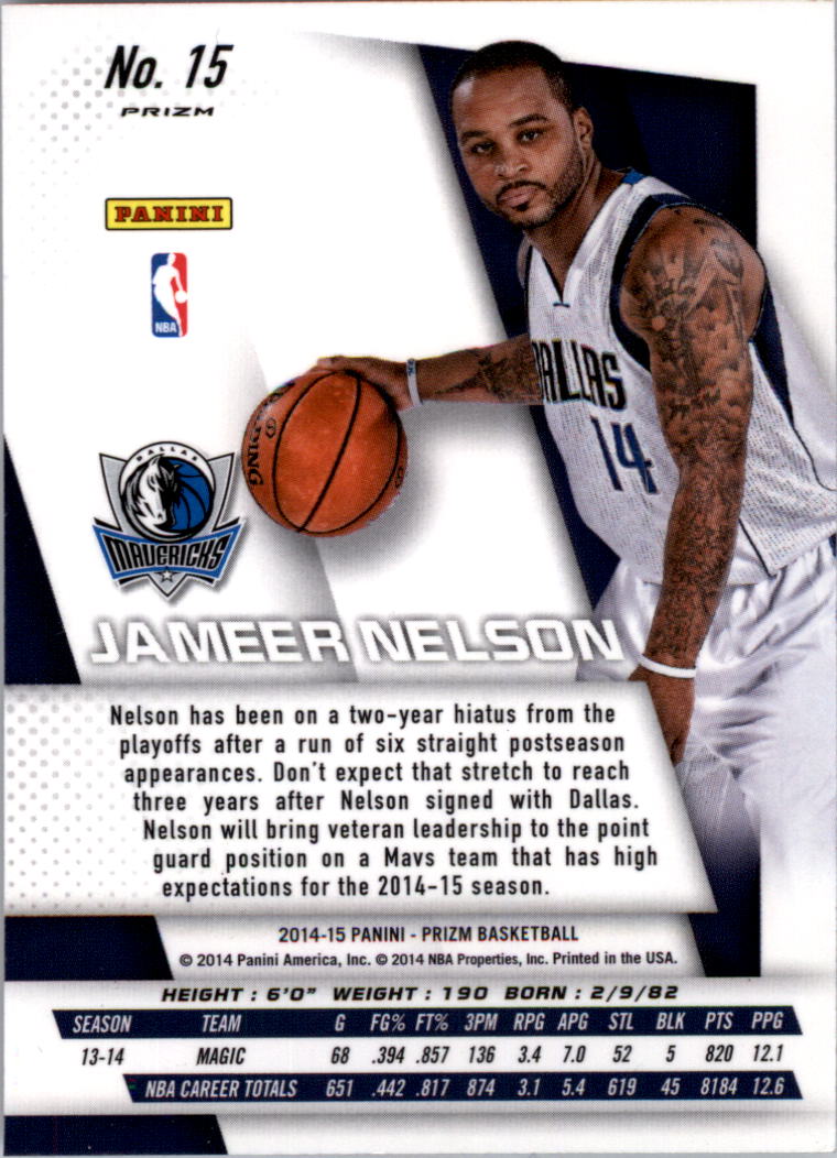 2014-15 Panini Prizm Prizms Blue and Green Mosaic #15 Jameer Nelson back image