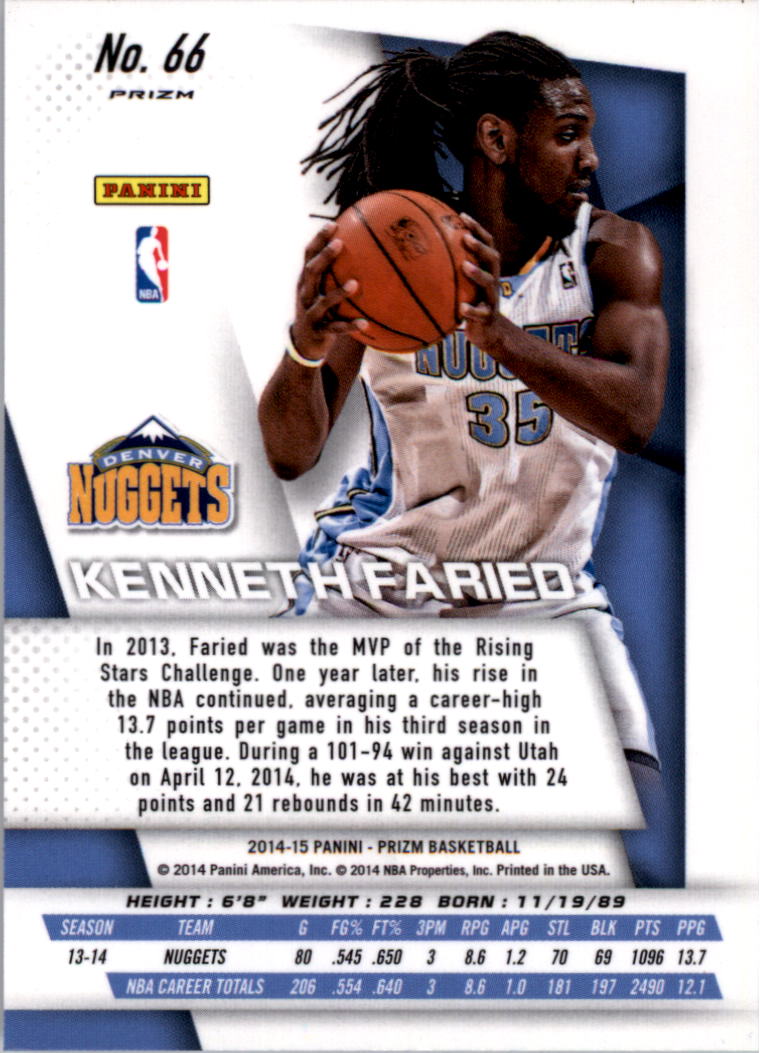 2014-15 Panini Prizm Prizms Blue and Green Mosaic #66 Kenneth Faried back image