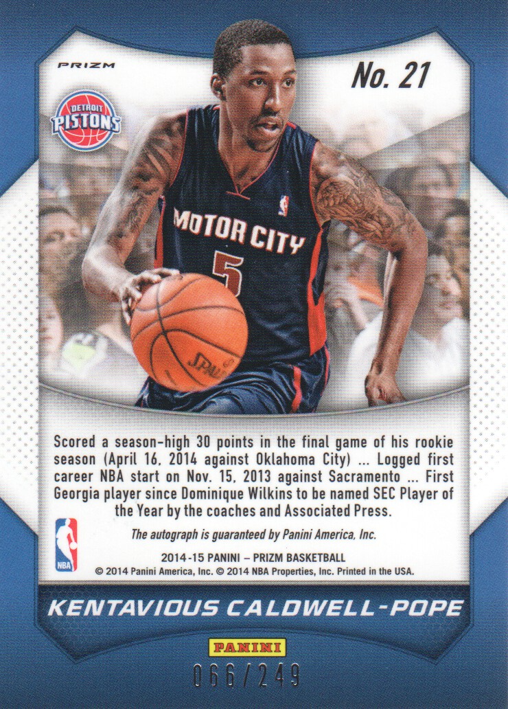 -15 panini prizm auto blue pulsar #21 kentavious caldwell-pope
