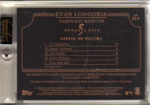 2014 Topps Dynasty Autograph Patches #APEL9 Evan Longoria back image