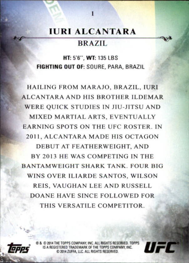 2014 Topps UFC Bloodlines #1 Iuri Alcantara RC back image