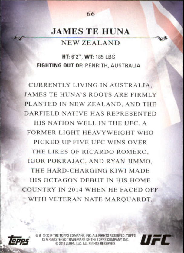 2014 Topps UFC Bloodlines #66 James Te Huna back image