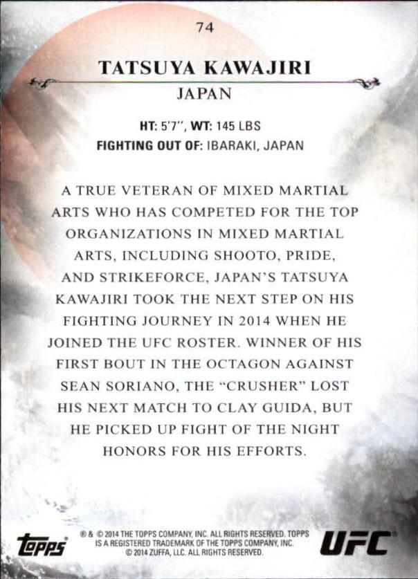 2014 Topps UFC Bloodlines #74 Tatsuya Kawajiri RC back image