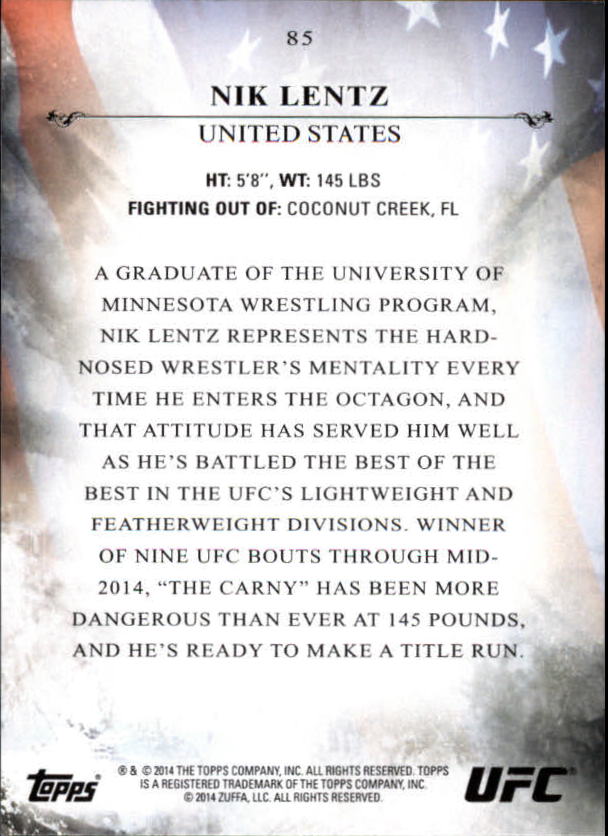 2014 Topps UFC Bloodlines #85 Nik Lentz back image