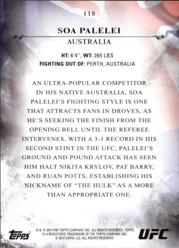 2014 Topps UFC Bloodlines #118 Soa Palelei RC back image