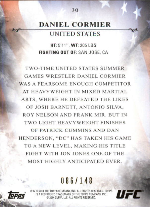 2014 Topps UFC Bloodlines Flag Parallel #30 Daniel Cormier back image