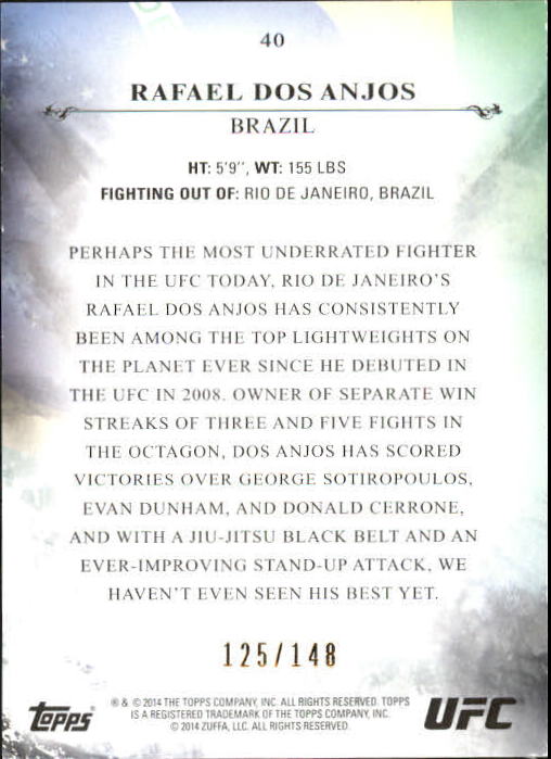 2014 Topps UFC Bloodlines Flag Parallel #40 Rafael dos Anjos back image