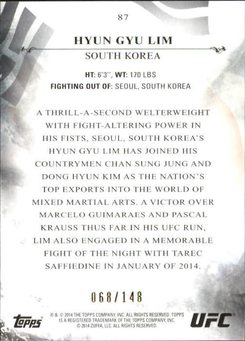 2014 Topps UFC Bloodlines Flag Parallel #87 Hyun Gyu Lim back image