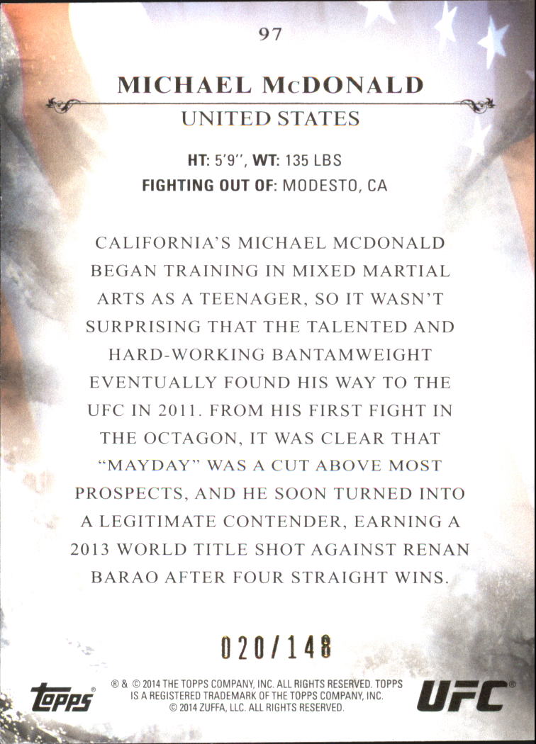 2014 Topps UFC Bloodlines Flag Parallel #97 Michael McDonald back image