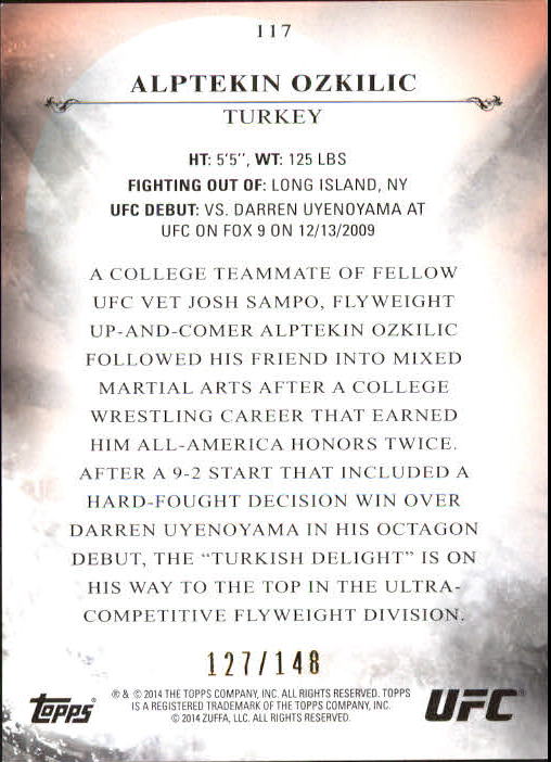 2014 Topps UFC Bloodlines Flag Parallel #117 Alptekin Ozkilic back image