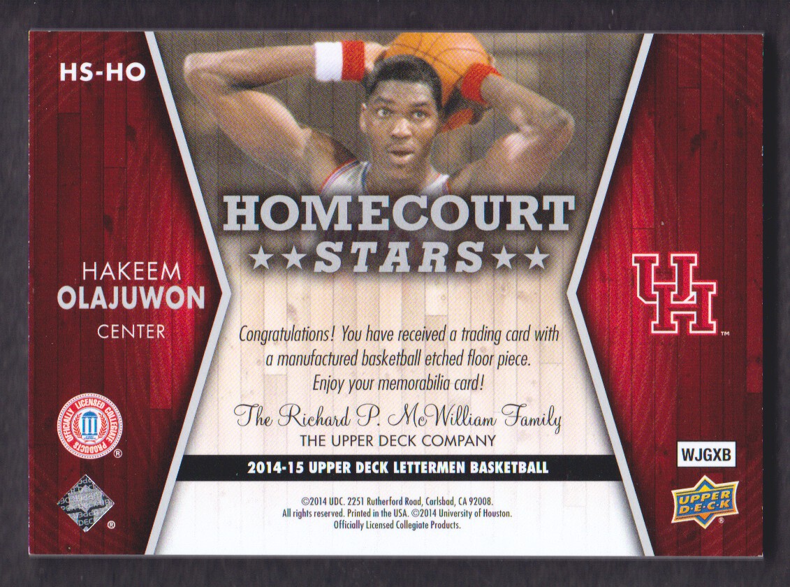 2014-15 Upper Deck Lettermen Home Court Stars #HSHO Hakeem Olajuwon back image