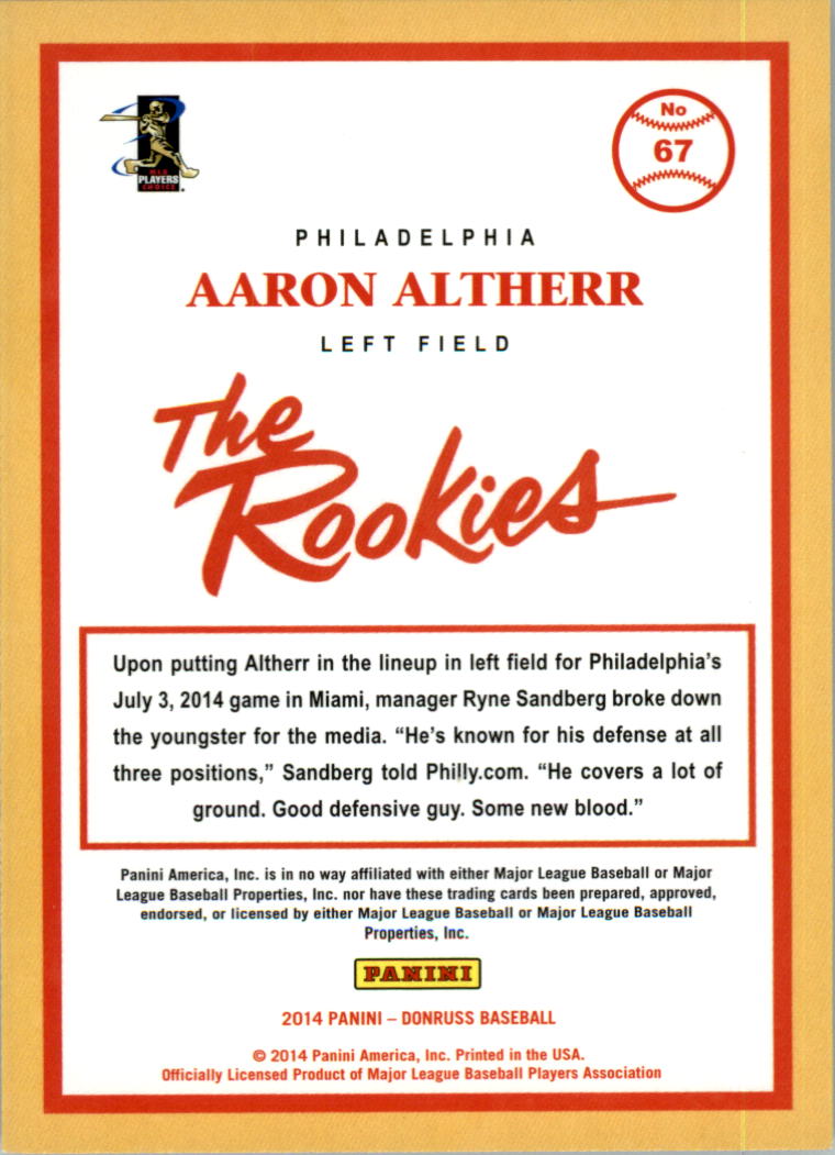 2014 Donruss The Rookies #67 Aaron Altherr back image
