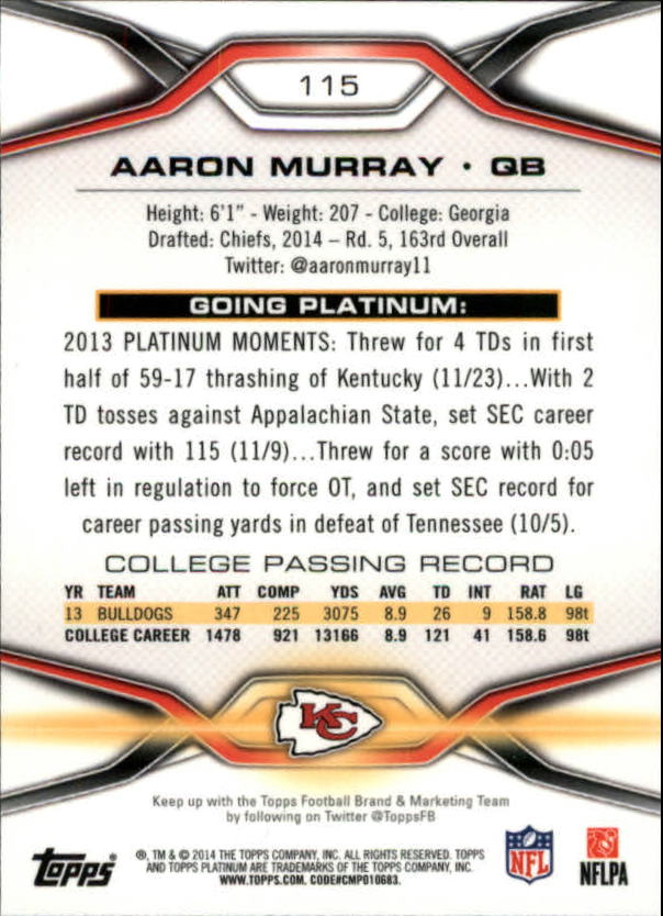 2014 Topps Platinum #115 Aaron Murray RC