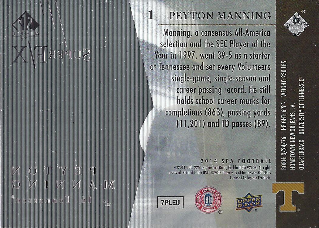 2014 SP Authentic Super F/X #1 Peyton Manning back image