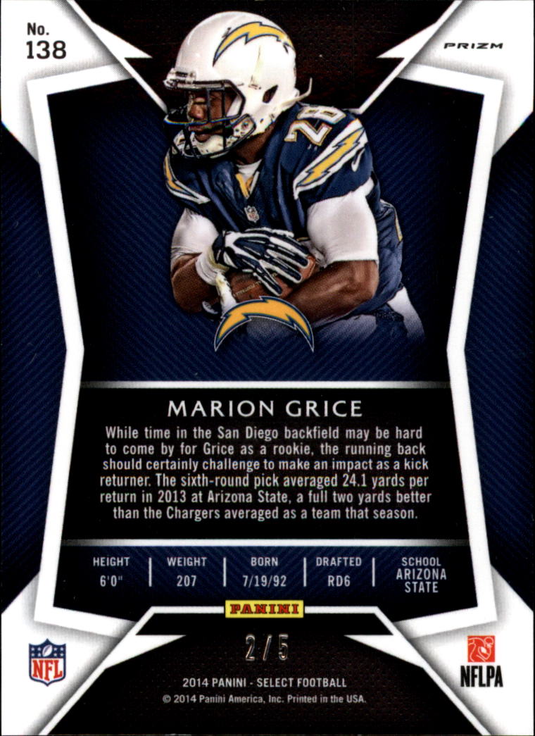 2014 Select Rookies Mojo Purple #138 Marion Grice back image