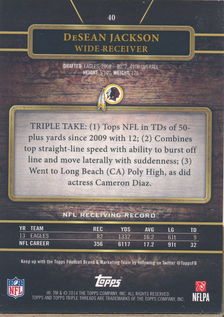 2014 Topps Triple Threads Ruby #40 DeSean Jackson back image
