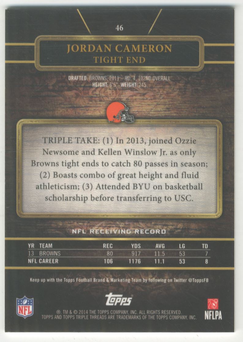 2014 Topps Triple Threads Ruby #46 Jordan Cameron back image