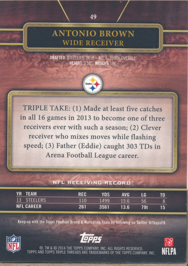 2014 Topps Triple Threads Ruby #49 Antonio Brown back image
