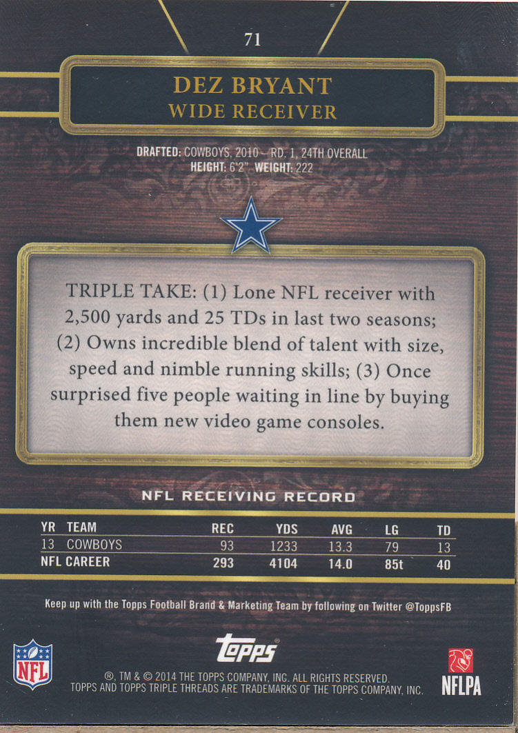 2014 Topps Triple Threads Ruby #71 Dez Bryant back image