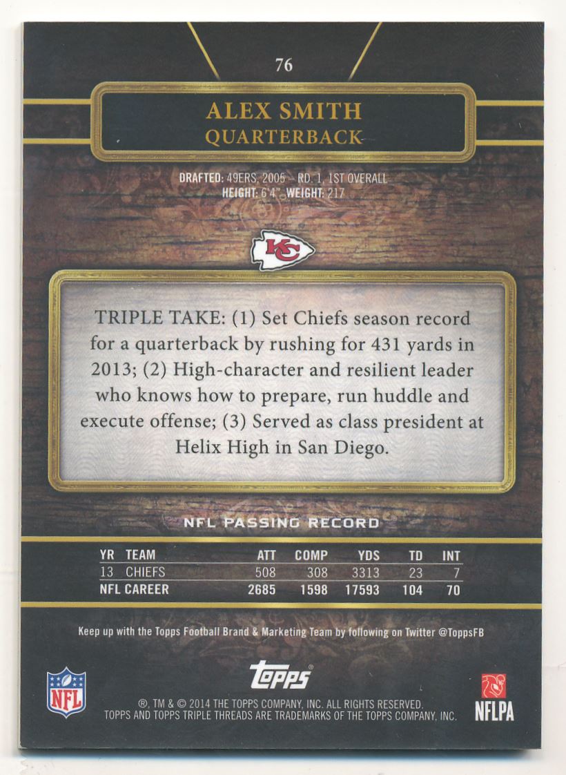 2014 Topps Triple Threads Ruby #76 Alex Smith back image