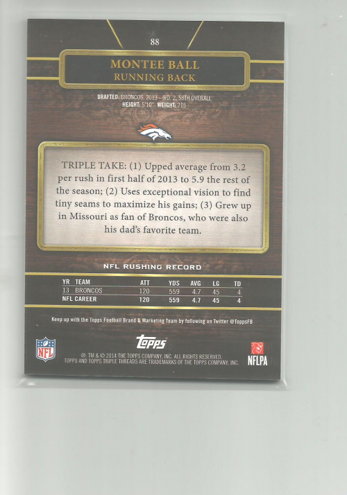 2014 Topps Triple Threads Ruby #88 Montee Ball back image