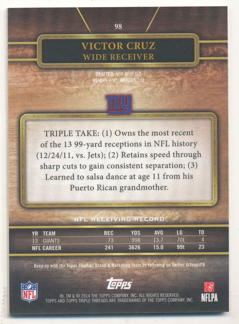 2014 Topps Triple Threads Ruby #98 Victor Cruz back image