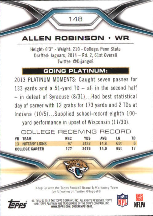 2014 Topps Platinum Orange Refractors #148 Allen Robinson