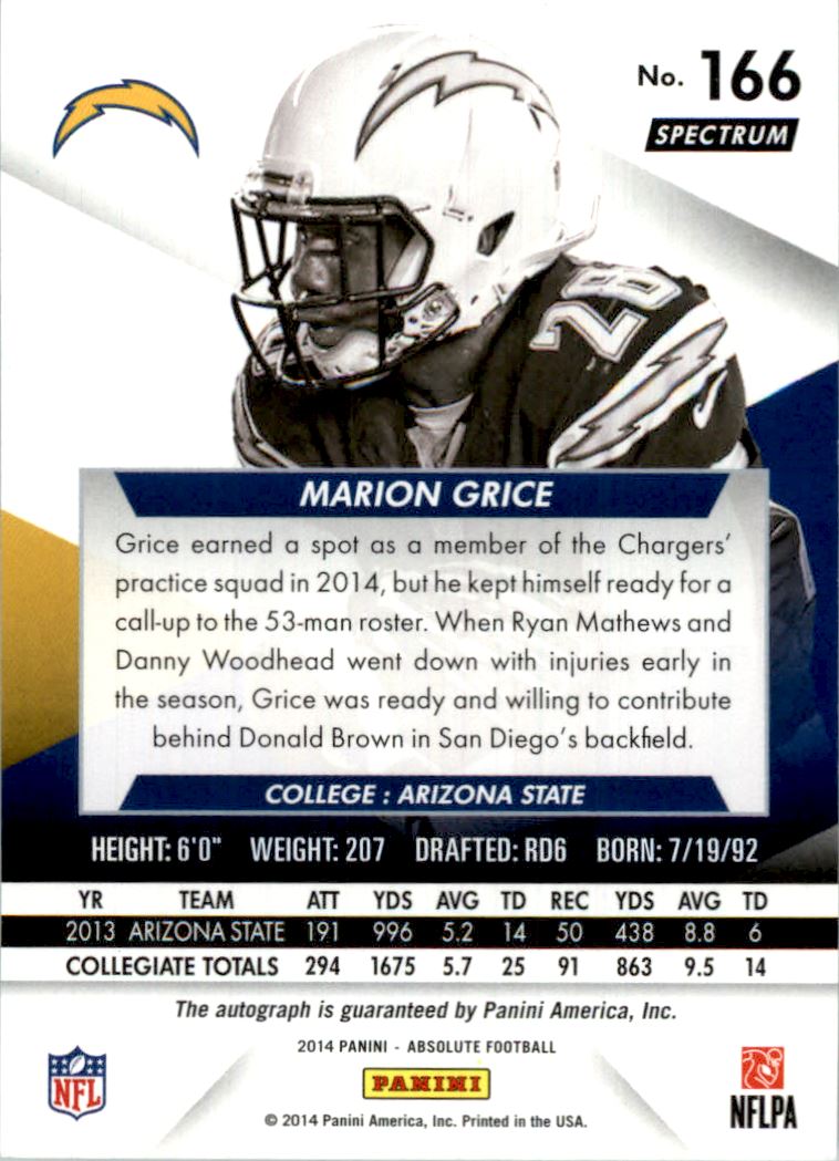2014 Absolute Spectrum Silver #166 Marion Grice AU back image