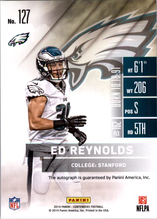 2014 Panini Contenders Playoff Ticket #127A Ed Reynolds AU back image