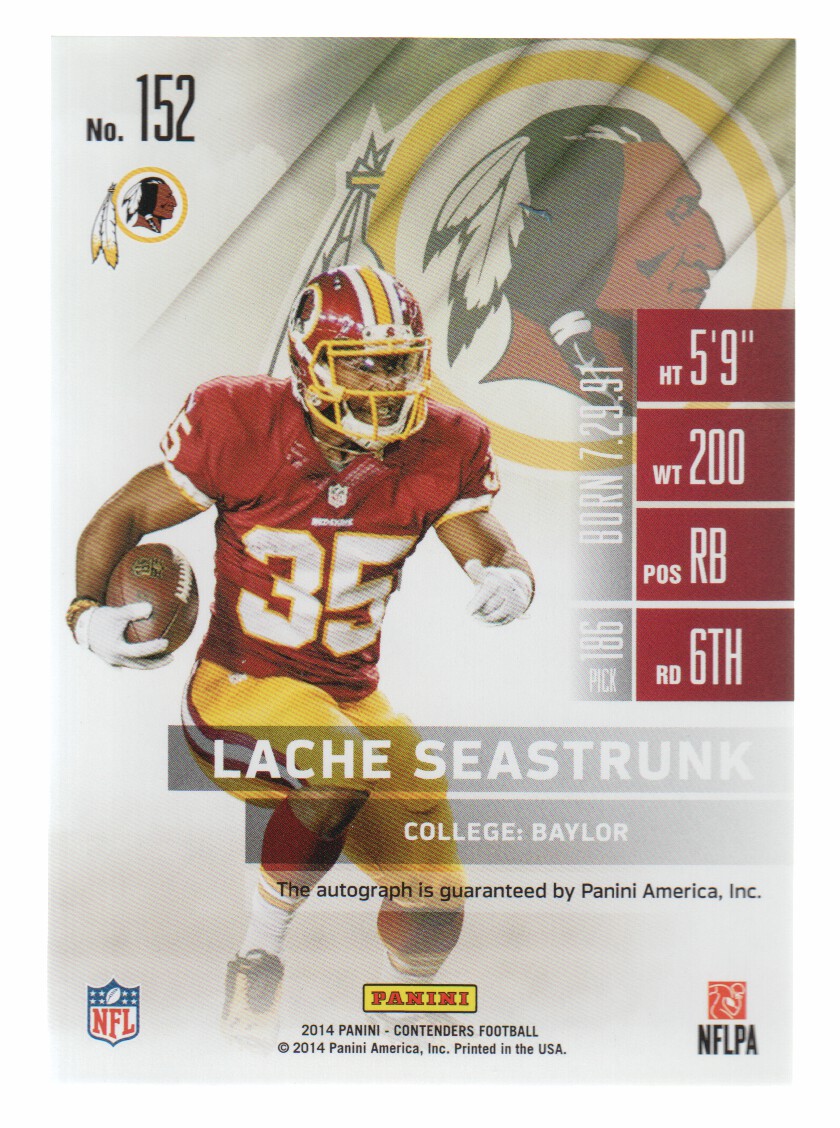 2014 Panini Contenders Playoff Ticket #152B Lache Seastrunk AU back image