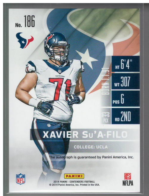 2014 Panini Contenders Playoff Ticket #186A Xavier Su'A-Filo AU back image