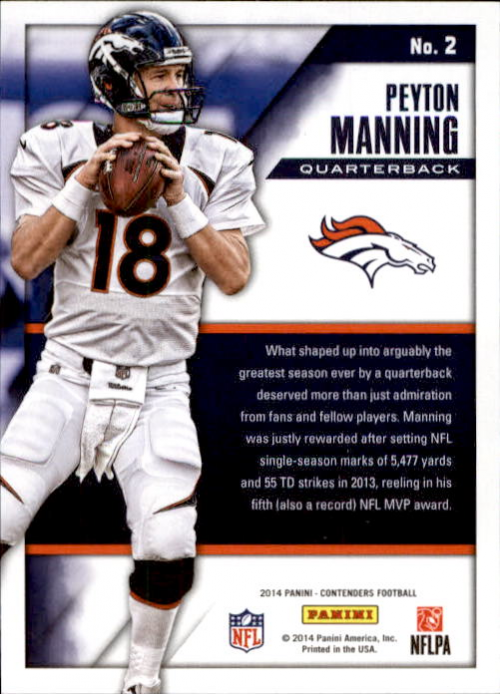 2014 Panini Contenders MVP Contenders Gold #2 Peyton Manning back image