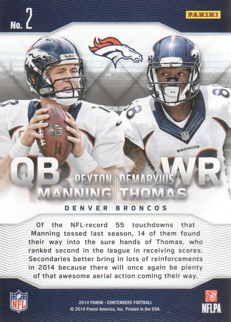 2014 Panini Contenders Touchdown Tandems #2 Peyton Manning/Demaryius Thomas back image