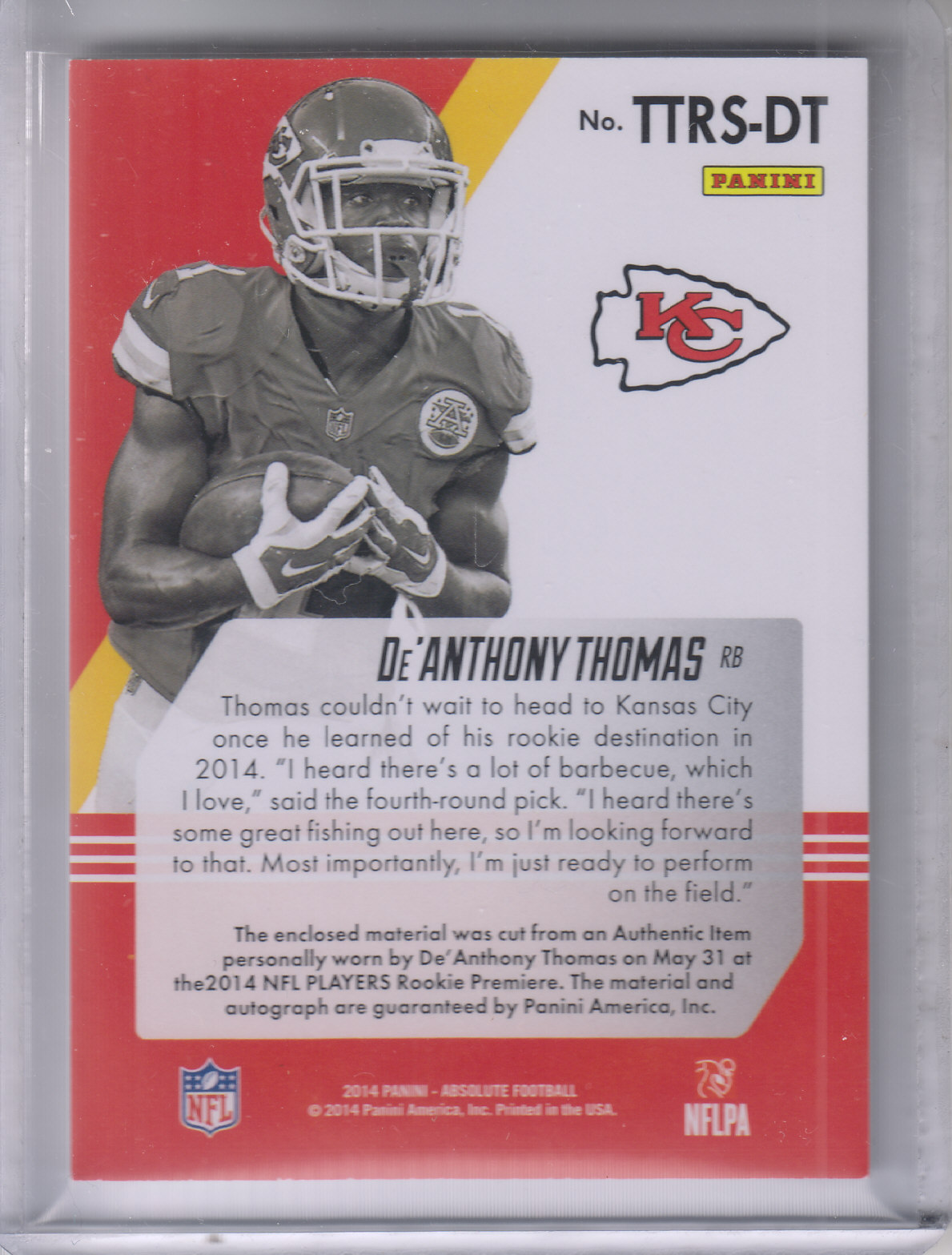 2014 Absolute Tools of the Trade Rookie Signatures #TTRSDT De'Anthony Thomas back image