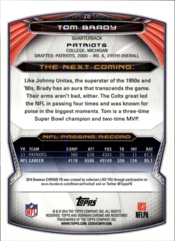 2014 Bowman Chrome #28 Tom Brady