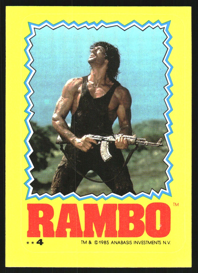 1985 Topps Rambo First Blood Part II Stickers #4 Rambo holding machine gun