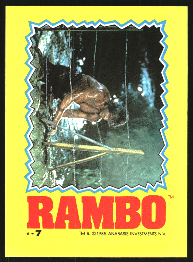 1985 Topps Rambo First Blood Part II Stickers #7 Rambo at barb wire fence